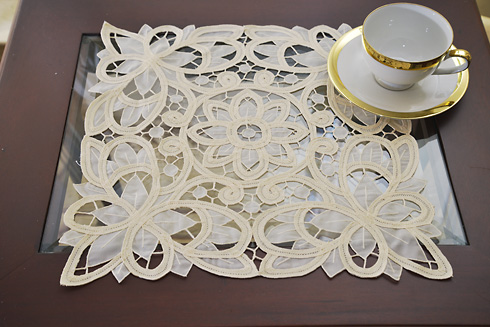 Pistachio Shell Christina Butterfly Organza Crystal Lace. 14"SQ.